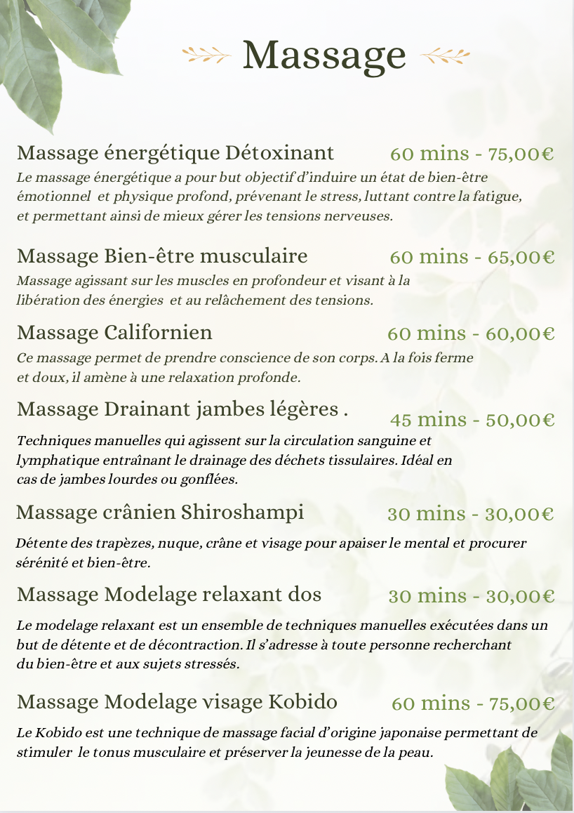 tarif massage